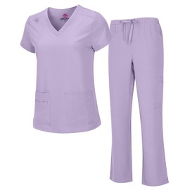 Natural Uniforms Women's Cool Stretch V-Neck Top and Cargo Pant Set (Lavender, Small)