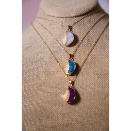 Natural Crystal Moon Pendant Necklace - Size: Blue