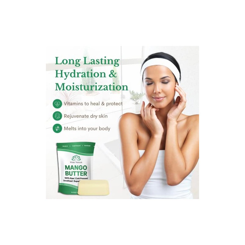 White Naturals- Mantequilla de mango sin refinar, 8 oz, humectante