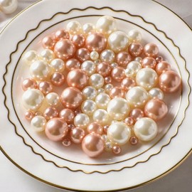PNJHDZ 200 Pcs Vase Filler Pearls White and Rosegold Pearl Beads for Vase No Hole Pearls for Centerpieces Vases Home Table Party Decor Wedding DIY 8/14/20mm