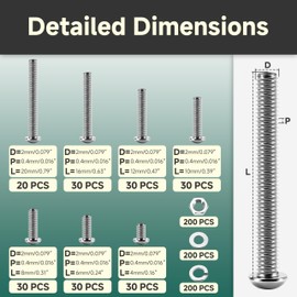 EASTPUK 800Pcs M2 Screw Assortment Bolts and Nuts Kit, M2 Button Head Socket Cap Screws and Nuts with Washers, Metric Machine Screw Assortment Kit, Small Assorted Bolts Nuts and Washers Kit