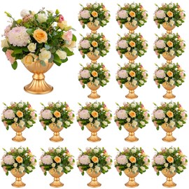 Rtteri 20 Pcs Mini Gold Metal Vase Wedding Flowers Gold Vases 5.1inch Tall Metal Compote Vase Bulk Wedding Table Centerpieces Decoration for Wedding Party Anniversary Ceremony Birthday