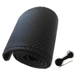 Universal Car Steering Wheel Cover, Hand Sewing Perforated Microfiber Leather Steering Wheel Cover for 38cm Diameter (Black)