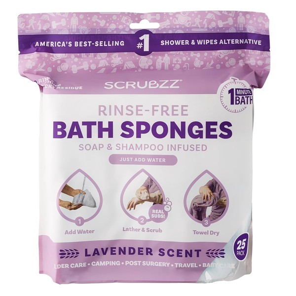Scrubzz Disposable No Rinse Bathing Wipes - 25 Pack -