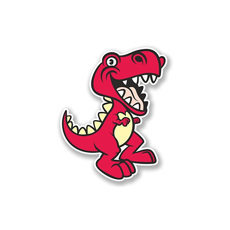 2 x 10cm Happy Pink T-Rex Dinosaur Vinyl Sticker Laptop