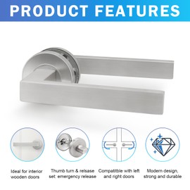 Probrico 1 Pack Brushed Nickel Door Levers On Rose Liberty Door Handle Set,Interior Door Handle Set with Round T-Bar Internal Door Handles and Bathroom Lock Thumb Turn & Release Set,No Latch Included