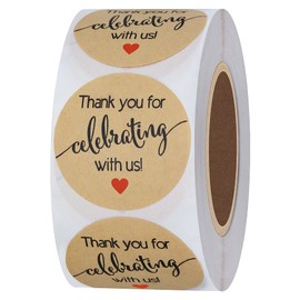 HYBSK 500pcs Thank You for Celebrating with Us with Heart Stickers 1.5" Kraft Labels for Weddings Anniversaries Party (Type 2)
