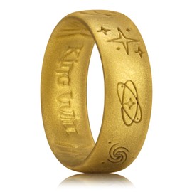 King Will Silicone Wedding Rings for Men 6.6mm Wide 1.8mm Thick Star & Moon Pattern Unisex Rubber Wedding Bands Breathable Design Comfort Fit, Gold Size 7