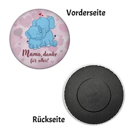 Mama, Danke für Alles magnet round with cute elephant decoration for fridge and as a small thank you to the best mum for Mother's Day from the family or the