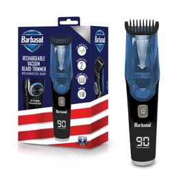 Barbasol Vacuum Beard Trimmer for Men, Self-Vacuuming Hair, Beard, Sideburns & Mustache Trimmer with 20 Length Settings, Rechargeable, LED Screen, 90 Minute Run Time