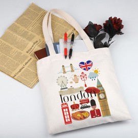 MYSOMY London Travel Souvenir Tote Bag London Shopping Bag London Travel Toiletry Bag London Themed Bag London Travel Gift (London TB)