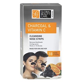 Global Beauty Care 18 tiras de limpieza de nariz de carbón activado y vitamina C para eliminar puntos negros, tiras de carbón para eliminar puntos negros, 18 unidades
