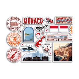 A5 Sticker Sheet Monaco Landmarks Vinyl Stickers - Monte Carlo Map Airport Stamps Skyline Flag Race Travel Holiday City Aesthetic #80249