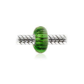 Bling Jewelry Murano Glass Spacer Green Glitter Swirl Stripe Charm Bead Fits European Bracelet For Women Teen .925 Sterling Silver Core