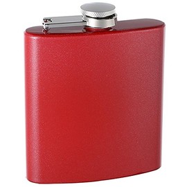 Hip Flask Holding 6 oz - Glitter-Painted Design - Pocket Size, Stainless Steel, Rustproof, Screw-On Cap - Red Finish Perfect for Engraving - Black Gift Box Included