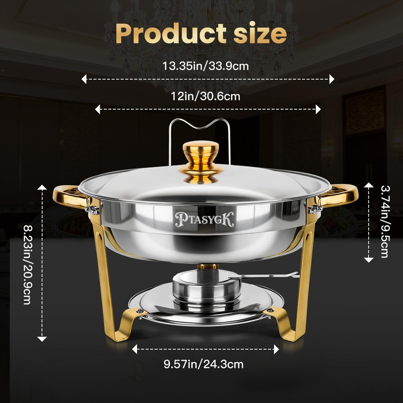 PTASYGK Chafing Dishes for Buffet 4 Pack 5QT Gold SS