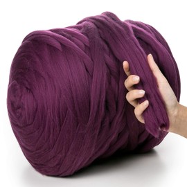 MeriWoolArt® 100% XXL Merino Wool Yarn, 4 - 5 cm Thick Wool Yarn, Felting Wool Dry Felting, Wet Felting, DIY Wool Yarn Blanket, Baby Wool, Arm Knitting Blanket Yarn, Purple, 100 g