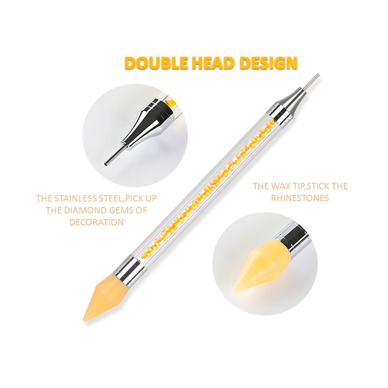 2 Pieces Rhinestone Picker Dotting Pen Anlising Dual Ended Nail