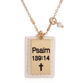Inspirational Message Pendant Necklace - Christian Religious Engraved Words Infinity, Hexagon Charm Chain Hope, Love, Faith, Blessed Gift Jewelry (Engraved Plate Pocket - Psalm 139:14 Ivory)