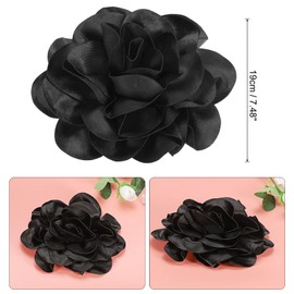 PATIKIL Flower Brooch Pin 5.31 Inch Satin Fabric Rose Camellia Lapel Pins Wedding Party Dance Banquet Dress Suit Jewelry for Women Ceremony Clothes Accessories Black 1 Pcs