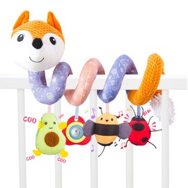 Juguete de Carriola, Juguetes Colgantes de Actividades en Espiral para Niño, Juguete de Peluche de Zorro Juguetes de Felpa de Seguridad en Espiral, Juguete de Asiento de Coche para Niños (Naranja)