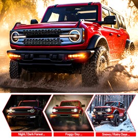 Nounaik Fog Lights Assemblies Compatible with Ford Bronco 2024 2023 2022 2021 Accessories,White Amber Modular Bumper Fog Lights Kit for Bronco 2/4-Door,Front Bumper Daytime Running Lights Accessories