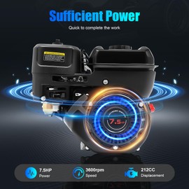 BJTDLLX 7.5HP 4 Stroke Gas Engine, 210CC 3600 RPM Petrol Engine Go Kart Engine Mini Bike Engine, 25° Inclined Single Cylinder Forced Air Cooling, 15.35in x12.99in x13.78in