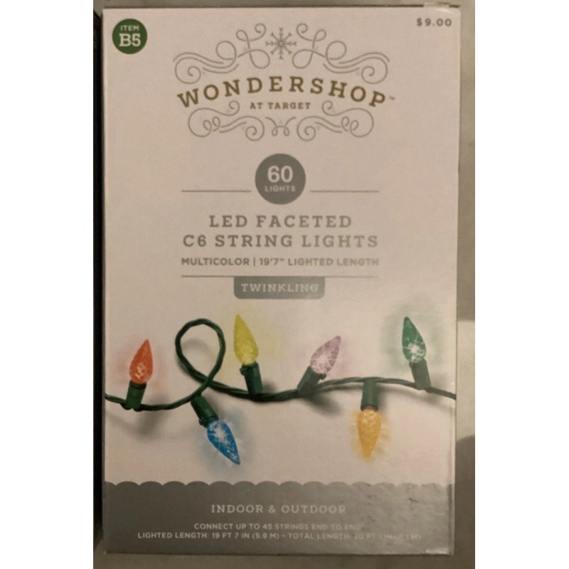 Wondershop 2X Wondershop 60 LED Faceted C6 Christmas String Lights