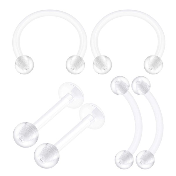 6PCS Bioplastic Clear Monroe Piercing Retainer 16 Gauge 3/8 10mm Ball Medusa Lobe Earrings Cartilage Jewelry 2500