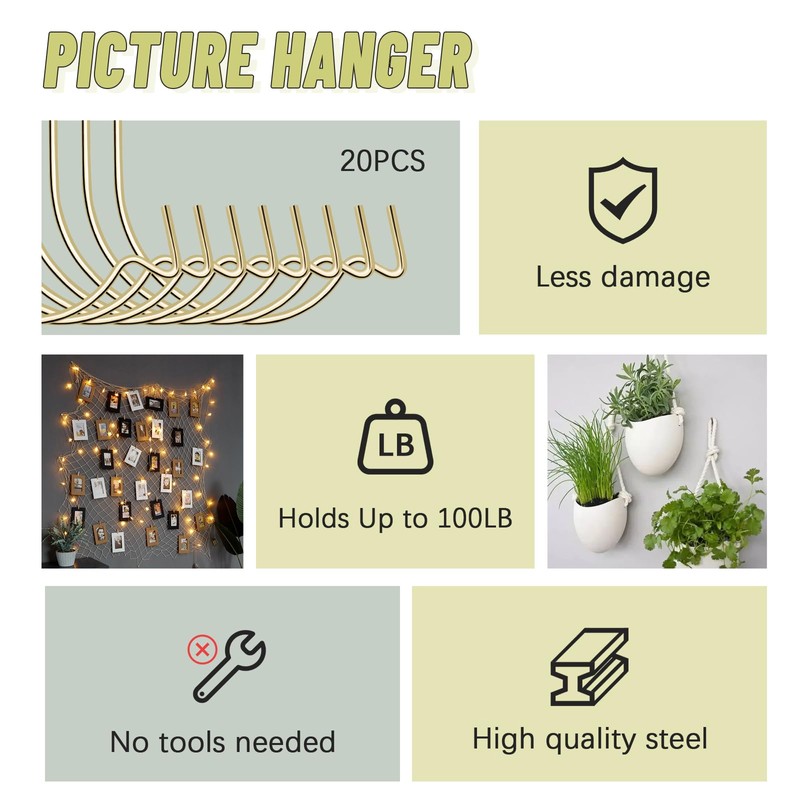 FURHUA Stronger Super Hooks Picture Hanger, Hang Art, Clock, Shelves,