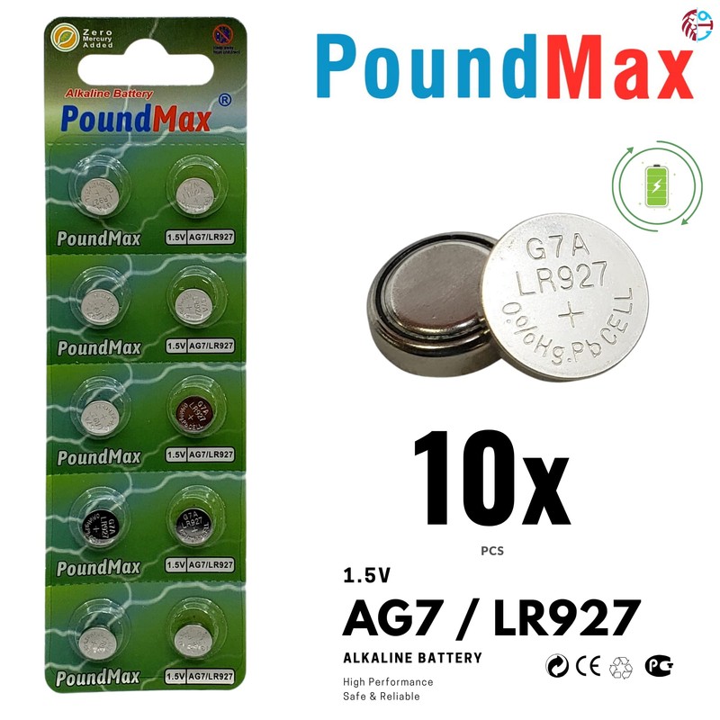 PoundMax AG7 LR927 Batteries 1.5v Alkaline Button Cell Battery -