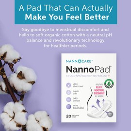 NannoPad Regular Pads for Women - Nannocare Certified Organic Cotton Pads - Pads with Wings - Feminine Hygiene Products - 20 Sanitary Pads for Women - Feminine Pads (20 Count (Pack of 1))