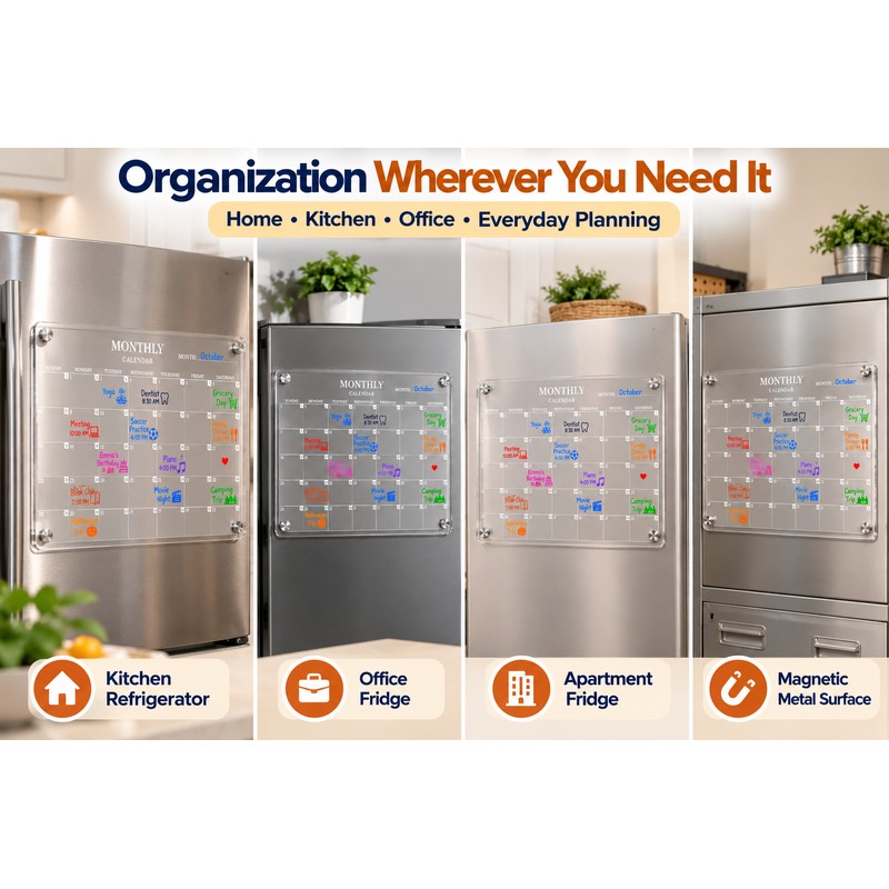 Magnetic Acrylic Fridge Calendar – Clear Dry Erase Monthly Planner