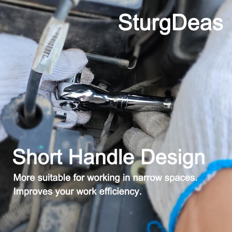 3/8-Inch Drive Ratchet Wrench, 72-Tooth Stubby Quick-Release Socket Wrench with
