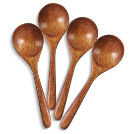Suuwwn Natural Wooden Spoons, Set of 4 Wooden Spoons, Tablespoons, Soup Spoons, Wooden Spoons, Spoons Set, Japanese Style Wooden Spoons, Oatmeal Spoons for Porridge, Soup, Ramen, Hot Pot, Restaurant,