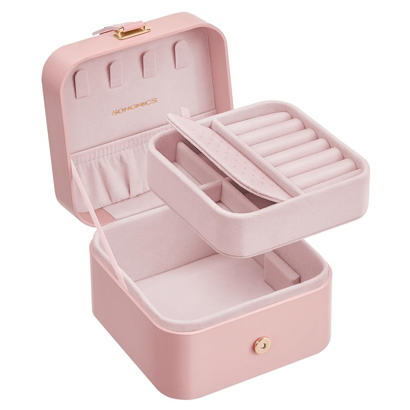 SONGMICS Jewelry Box, Travel Jewelry Case, 2-Layer Jewelry Holder Organizer,
