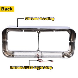 CHEDA Chrome Headlight Visor Bezels Compatible with 4" x 6" dual headlight setups w/Amber LED Bar Clear Lens 1 Pair