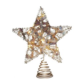 Christmas Tree Top Star Star Pentagon Iron Art Luminous Belt Lamp Illusion Tree Starlight Shining Star Christmas Tree Pendant Ornaments Tree Ornaments Decoration Bringing Happiness Stylish Gorgeous