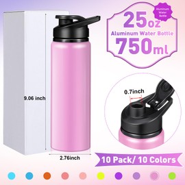 Mimorou 10 Pieces 25oz Reusable Aluminum Water Bottles Bulk Multicolor Outdoor Sports Water Bottles Multipack Travel Bottles for Gym, Hiking, Cycling, Camping, Fishing, Snap Lid(Macaron Color)