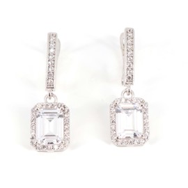 HOILY'S Women's Baguette Earrings Jewellery with White Crystal in 925 Sterling Silver, Sterling Silver, Cubic Zirconia