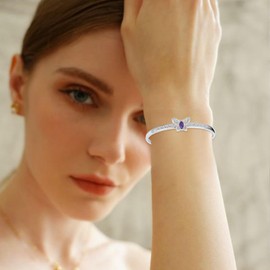 Amethyst Butterfly Cuff Bracelet 925 Sterling Silver, Dainty Bohemian Bangle February Birthstone Jewelry Christmas Birthday Gift for Women