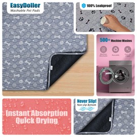 Washable Pee Pads for Dogs - 2 Pcs 20"x28" Gray Superior Reusable Puppy Pet Training Pads - Waterproof Dog Pee Pad Protects Against Urine Leakage Non-Slip Grip Prevents Slipping & Bunching