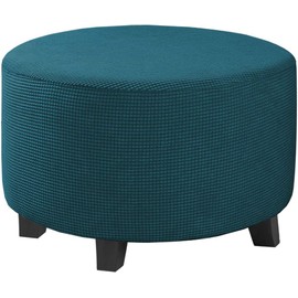 DKSLIPGO Ottoman Cover Stretch Ottoman Slipcover Round Ottoman Storage Cover Folding Stool Covers Furniture Protector Cover (Deep Teal,X-Large)