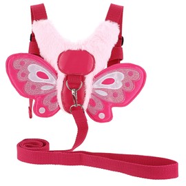 BTSKY Fluff Butterfly Baby Toddler Walking Harness with Safety Rein - Kids Anti-Lost Harness Leash Strap Belt, Pink