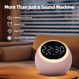 Henescribe White Noise Machine with 25 Soothing Sounds, Alarm Clock with Adjustable Volume, 10 Levels Light, Sound Machine for Sleeping Adults Baby with Timer, Dimmable Display, USB Powered, Pink