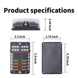 12-Way Fuse Block, Waterproof Boat Fuse Panel 12-24V Marine Fuse Block with LED Warning Indicator Damp-Proof Cover - 12 Circuits with Negative Bus Fuse 12V Box for Vehicle Car Boat Auto