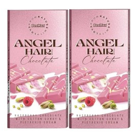 Beemax Raspberry Angel Hair Dubai Chocolate Bar (Pack of 2) – Raspberry White Chocolate, Cotton Candy, & Pistachio Cream | Gourmet Luxury Candy and Chocolate | Imported From Turkey | Pack of Two 6 oz Bars