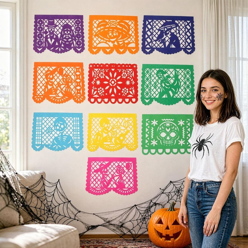 100PC Papel Picado Mexicano para Altar Día Muertos 37x25 cm