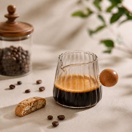 5 oz Espresso Cup, Borosilicate Glass Espresso Cup with Wooden Ball Handle