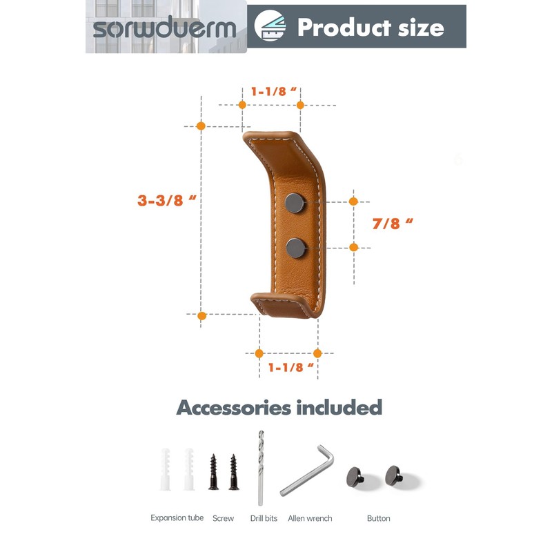SORWDUERM 2 Pack Orange Leather Coat 2 Hooks Wall for